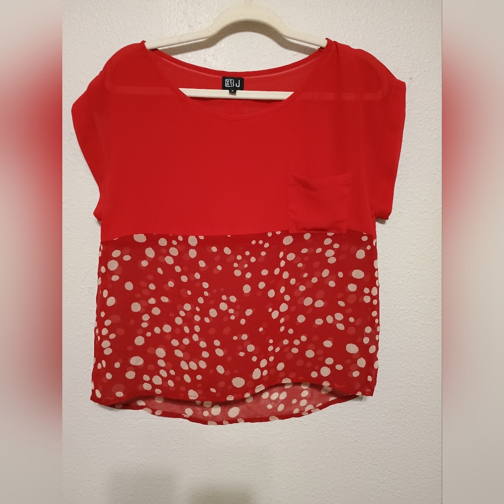 Very J Red and White Polka Dot Blouse